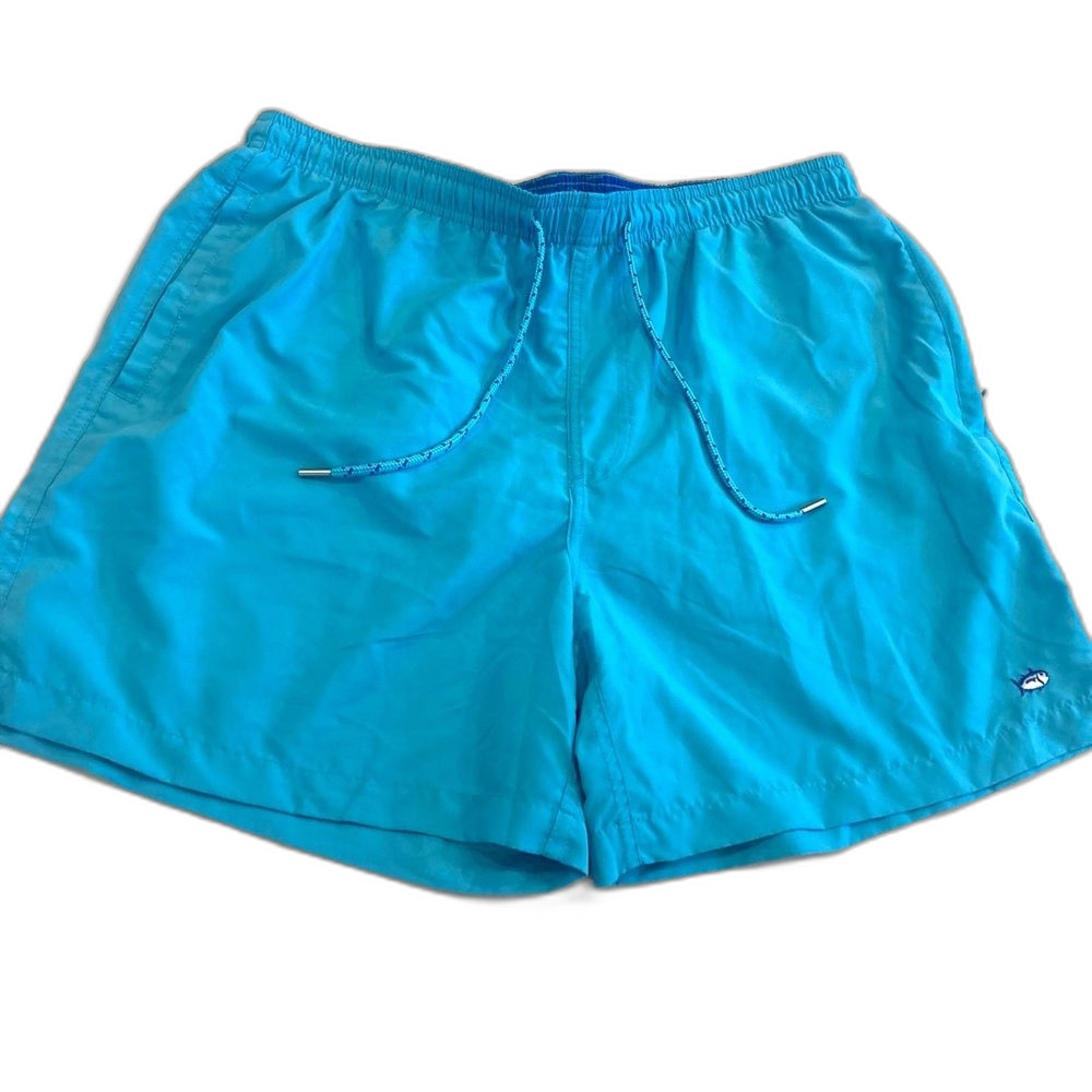 Southern Tide Aqua Blue Zipper Pocket Mesh Lined Elastic Drawstring Swim Trunk